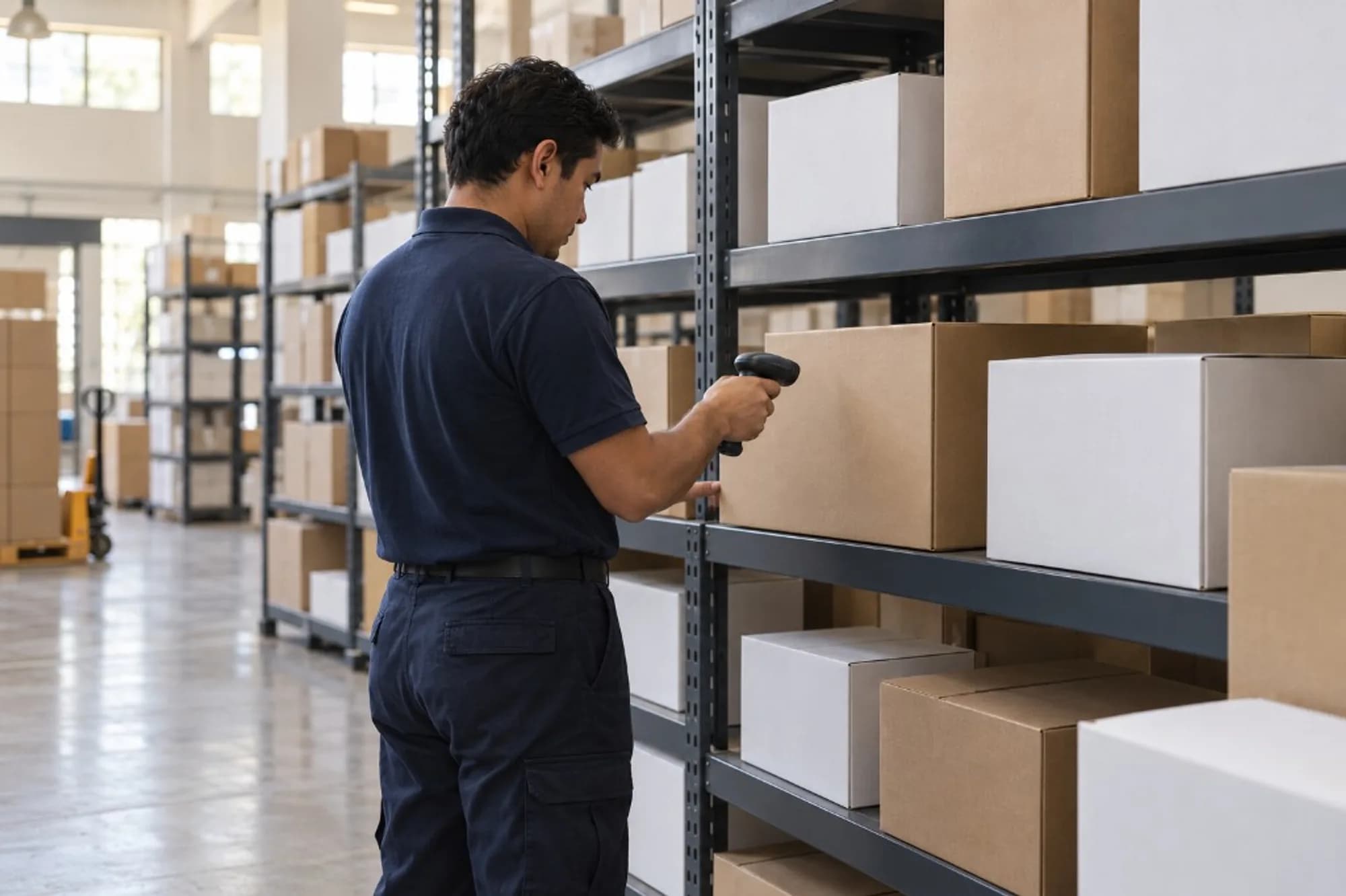 Almacén con cajas de insumos médicos listas para entrega